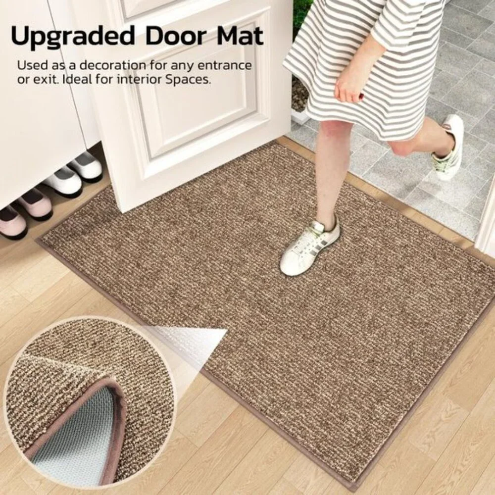 New 24x36In Door Mat, Non-Slip, Absorbent, Washable, for Entryway, Beige